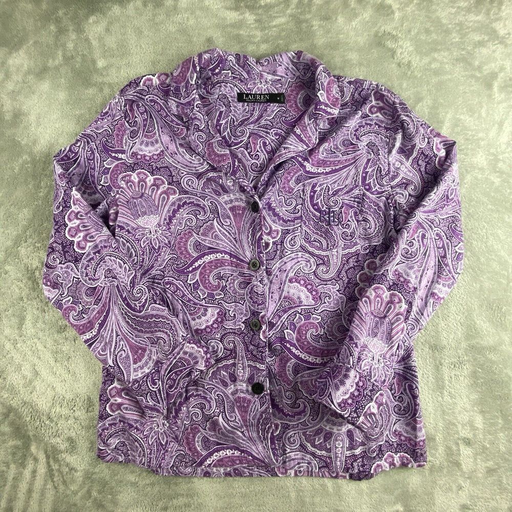 Lauren Ralph Lauren Pajama Top Womens Medium Purple Paisley‎ Button Up Sleepwear